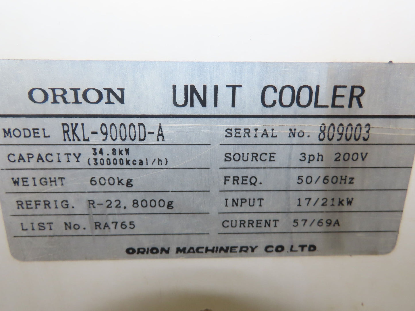 Orion RKL Milling Machine Oil Chiller 7 Ton Cooler Unit 230V 3Ph 70 Gal Tank