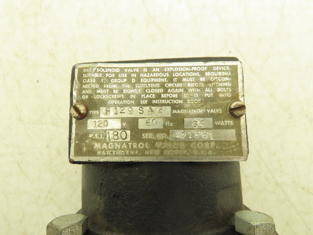 Magnatrol Valve Corp F129S42 Solenoid Valve 2-Way 180psi 1/2" NPT NO 120V