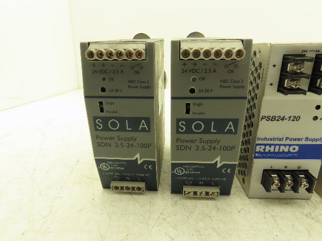 Sola Rhino Omron DIN Mountable Power Supplies 24VDC 2A/2.5A/5A Mixed Lot of 5