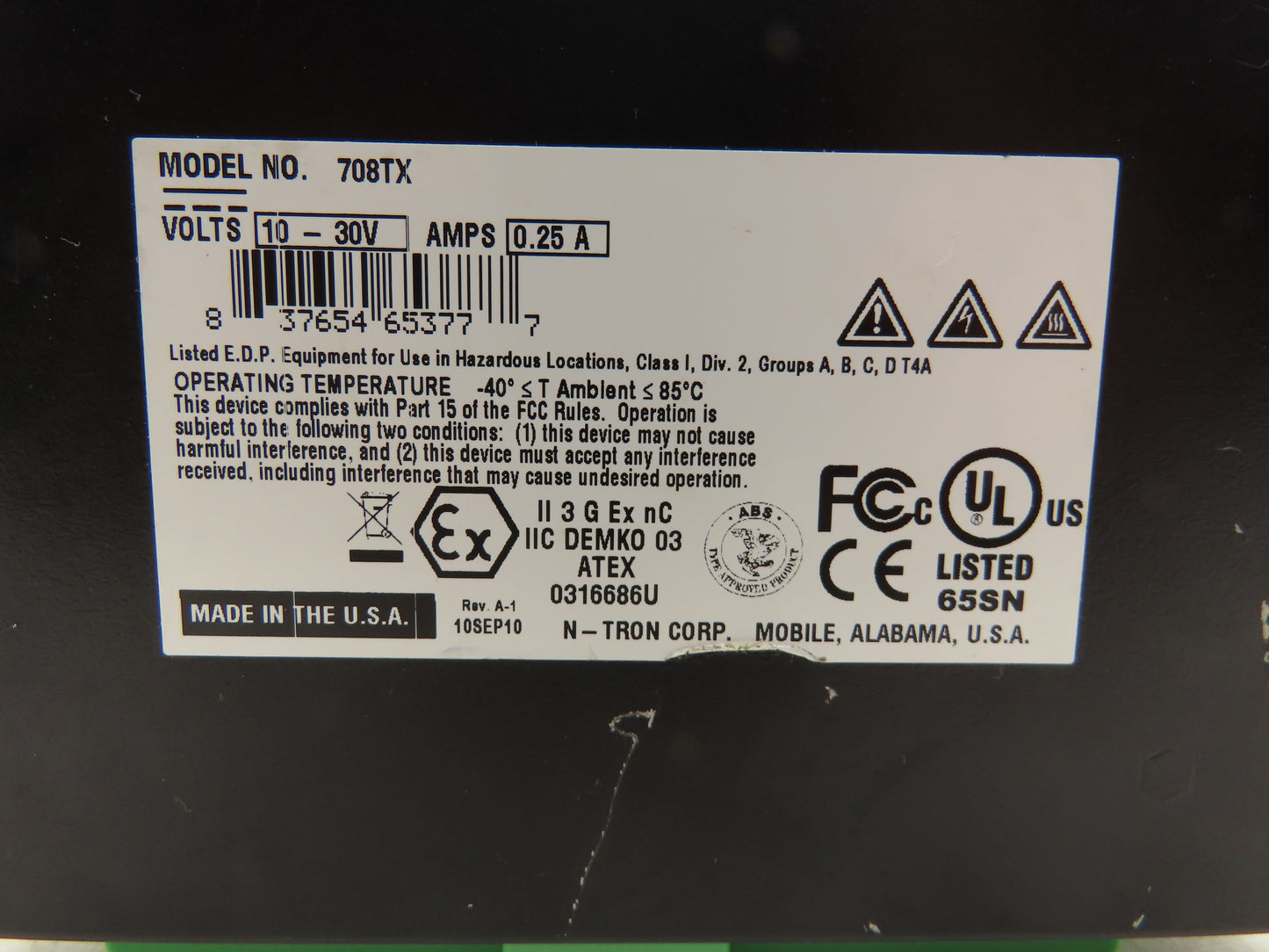 N-Tron 708TX Managed Industrial Ethernet Switch 8-Port 10/100BaseT 12/24VDC