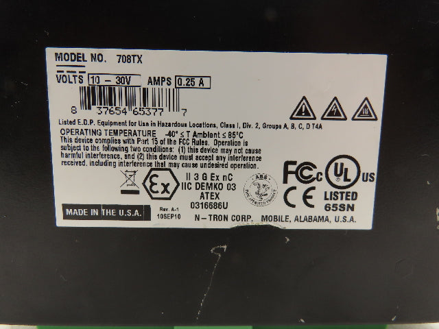 N-Tron 708TX Managed Industrial Ethernet Switch 8-Port 10/100BaseT 12/24VDC