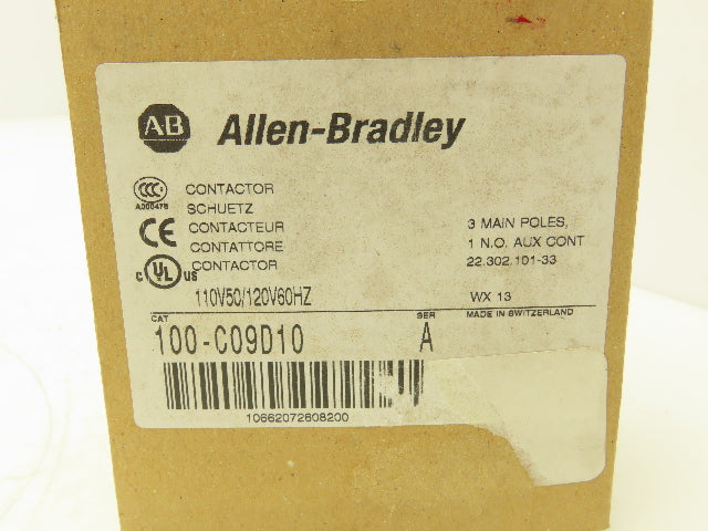 Allen Bradley 100-C09D10 Contactor 120v Coil 3-Pole 1NO 600VAC 25A 7.5Hp