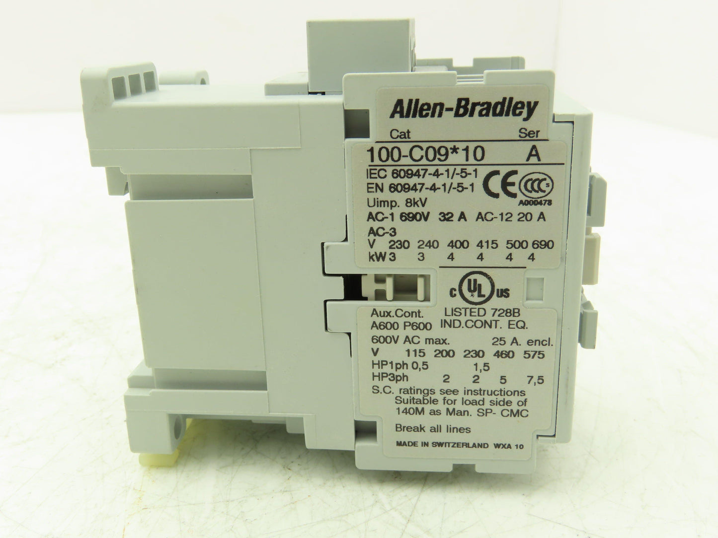 Allen Bradley 100-C09D10 Contactor 120v Coil 3-Pole 1NO 600VAC 25A 7.5Hp