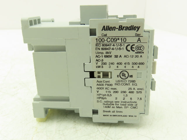 Allen Bradley 100-C09D10 Contactor 120v Coil 3-Pole 1NO 600VAC 25A 7.5Hp