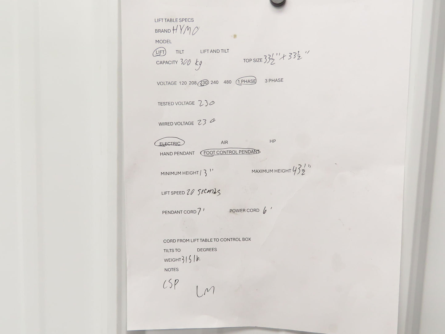 Hymo Hydraulic Scissor Lift Table 300kg 660lb 36" Travel 33x33" Swivel Top 1Ph