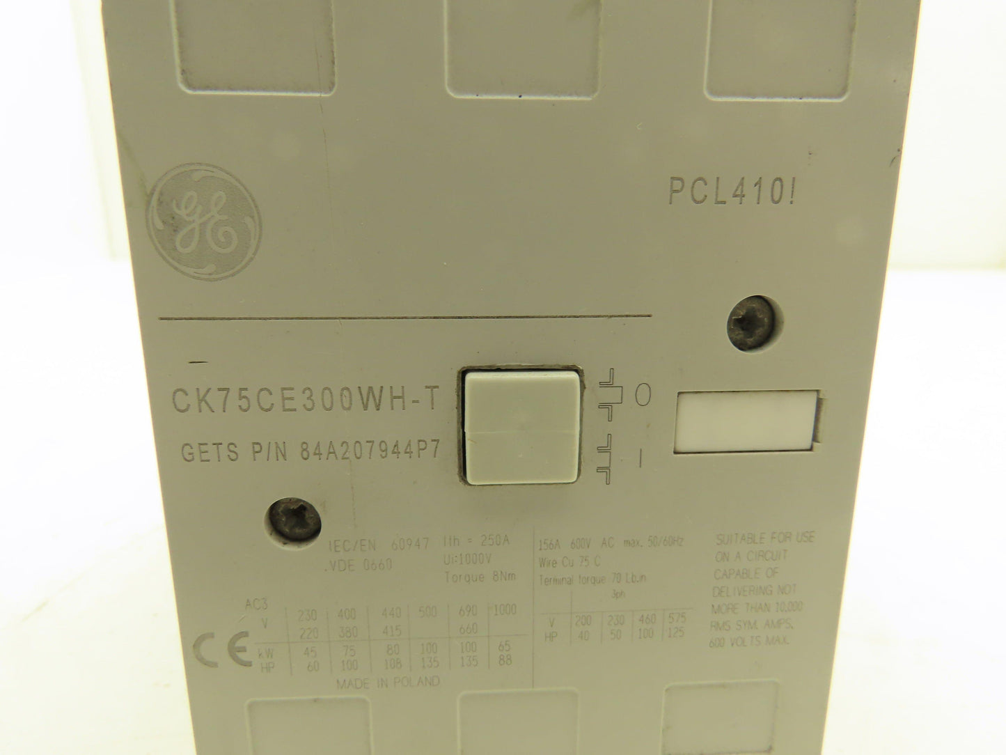 General Electric CK75CE300WH-T Contactor 250amp 135Hp @ 660/690V 74vdc Coil