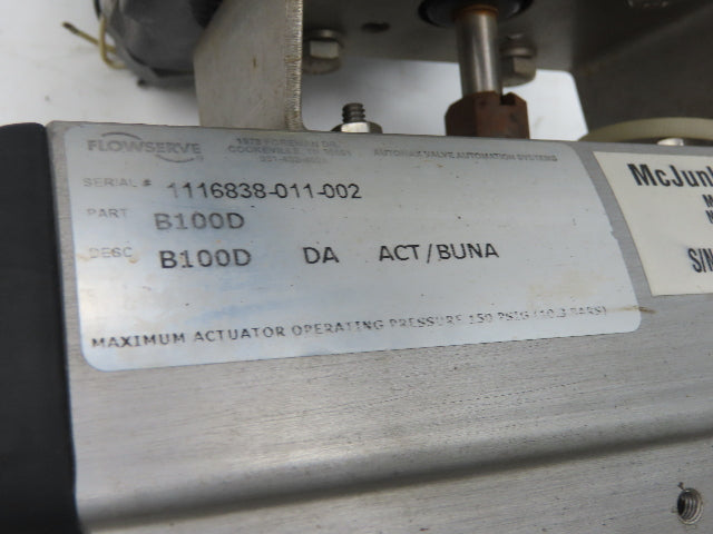 Flowserve B100D 3" Butterfly Wafer Valve Teflon Pneumatic Actuator w/Positioner