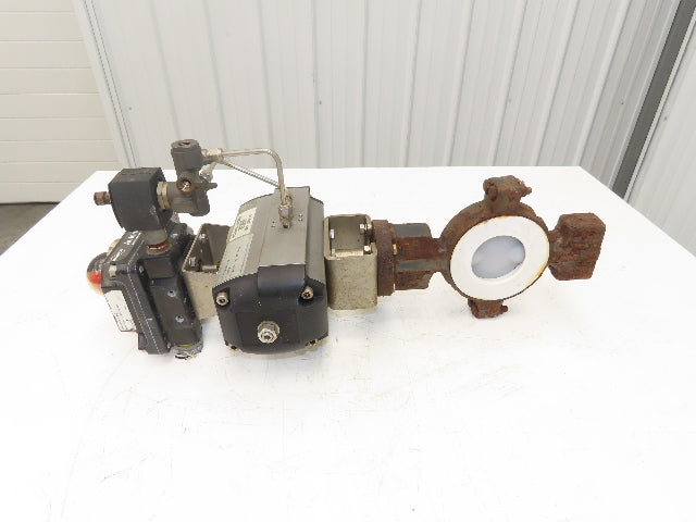 Flowserve B100D 3" Butterfly Wafer Valve Teflon Pneumatic Actuator w/Positioner