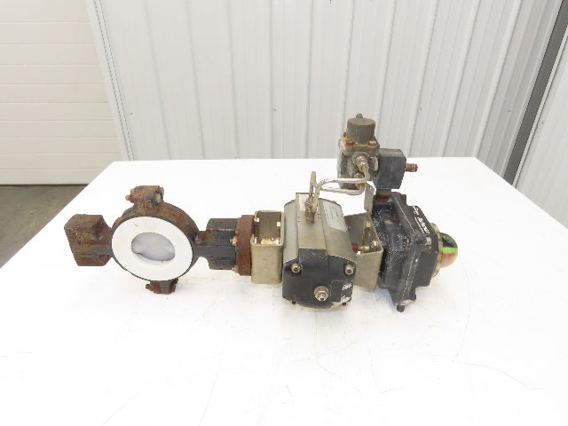 Flowserve B085D 3" Butterfly Wafer Valve Teflon Pneumatic Actuator w/Positioner