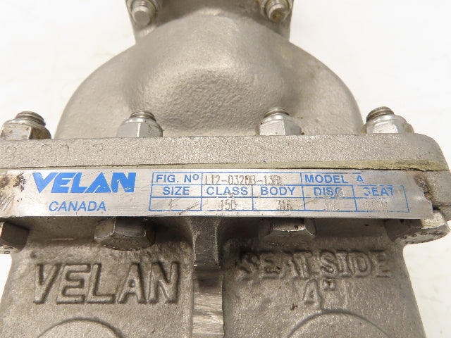 Velan L12-0320B-13BL 4" Stainless Knife Gate Valve 316SS Rising Stem Lug Style
