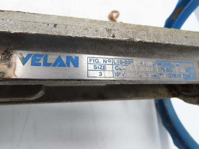 Velan L10-0320C-13BL 3" Stainless Knife Gate Valve 316SS Rising Stem Lug Style