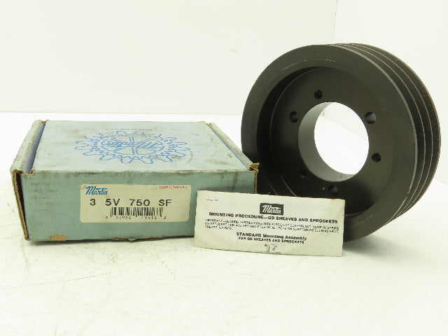 Martin 3 5V 750 SF V-Belt Pulley 5V 3 Groove 7.4" Pitch Diameter Bushing Bore