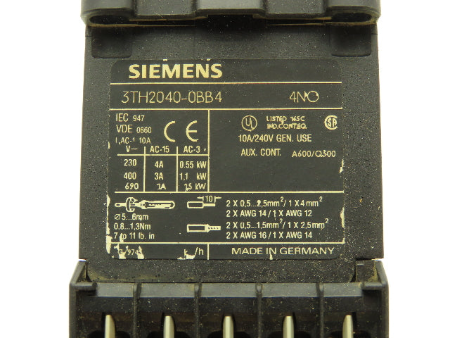 Siemens 3TH2040-0BB4 Contactor 4NO 1.5kW 10A Coil 24VDC Lot Of 11