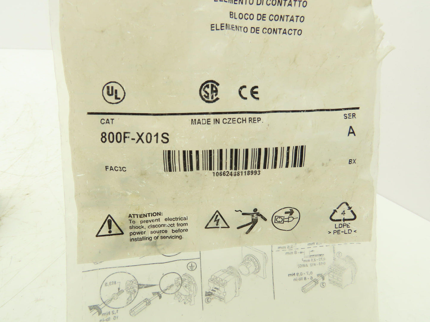 Allen Bradley 800F-X01S Contact Block 22mm 10A 1NC Ser A Lot of 5