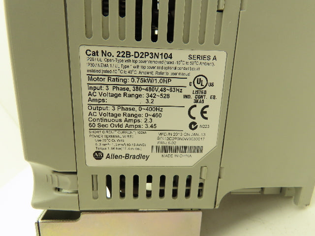 Allen Bradley 22B-D2P3N104 Powerflex 40 VFD AC Drive 0.75kw 1Hp 480V 3Ph SER A