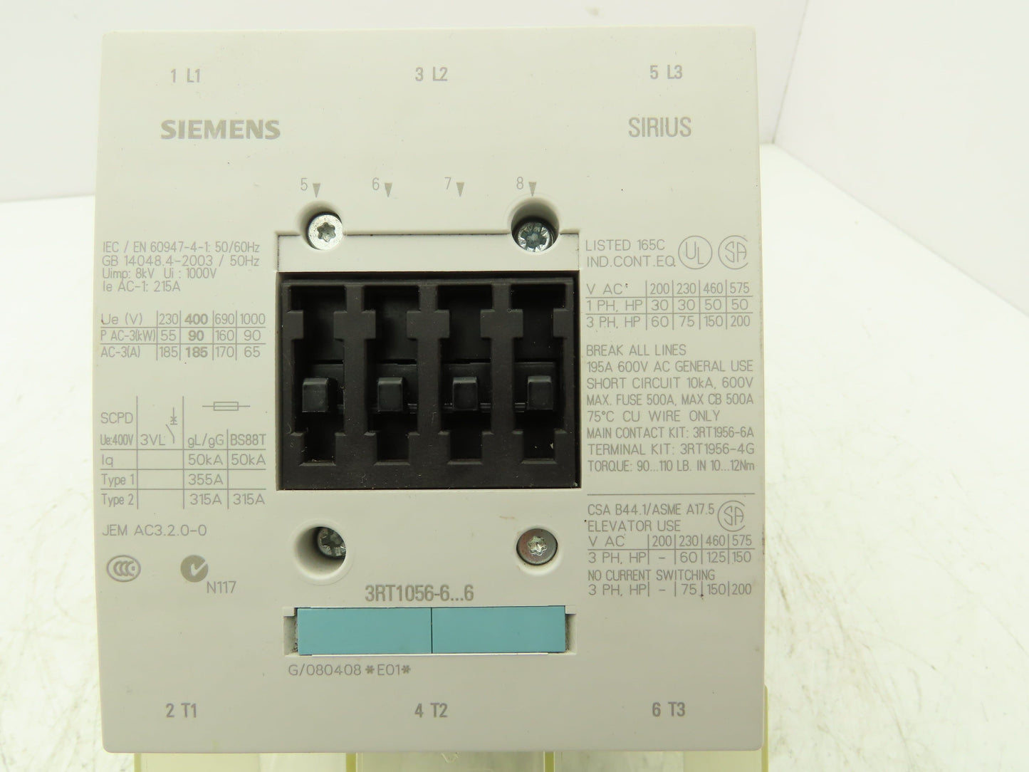 Siemens 3RT1056-6AP36 Motor Starter Contactor 200Hp 575V 195A Coil 240V AC/DC