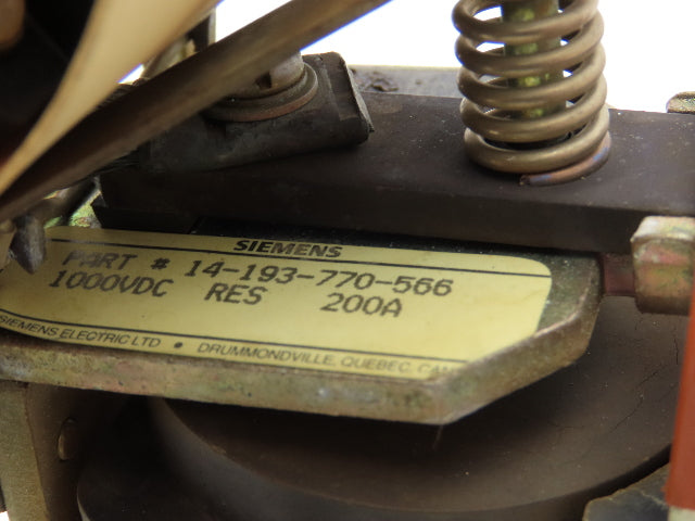 Siemens 14-193-770-566 DC Contactor 1000VDC 200A Interlock Relay 125VDC Coil