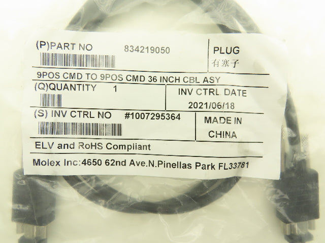 Molex Inc 834219050 Cable Assembly 9 Position D Sub Micro 3'
