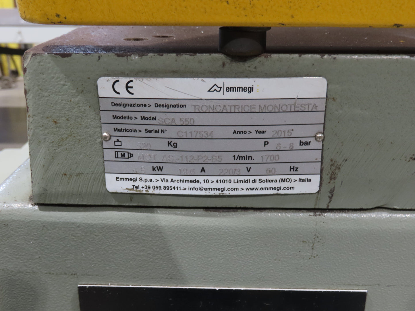 Emmegi SCA550 Single Head Upcut Saw 21.5" Blade 20° Cut Microbo Linear Stop