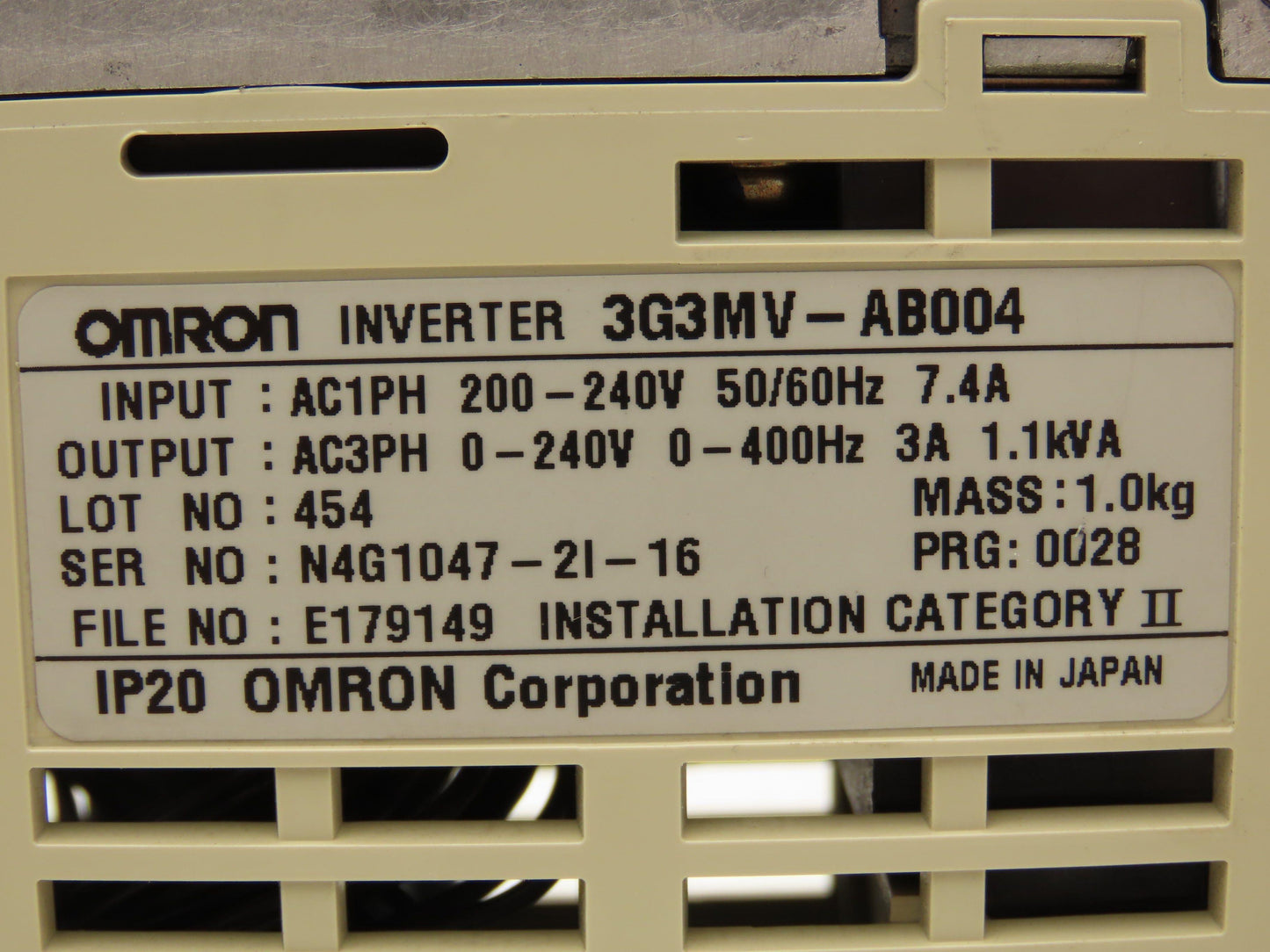 Omron 3G3MV-AB004 Sysdrive VFD Inverter AC Drive .55Kw 240V 1PH In 3PH Out