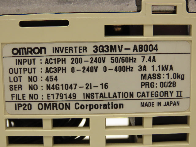 Omron 3G3MV-AB004 Sysdrive VFD Inverter AC Drive .55Kw 240V 1PH In 3PH Out