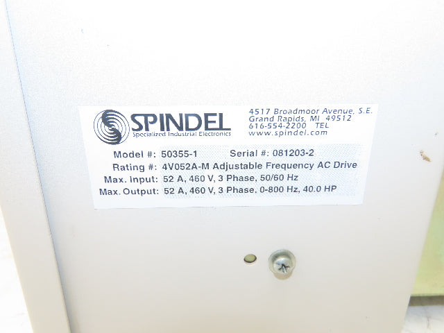 Spindel 50355-1 Adjustable Frequency AC Drive 3Ph 460V In 40Hp 460v 52A 800Hz