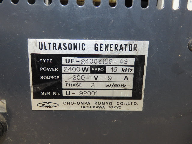 Cho-Onpa Kogyo W2410 Ultrasonic Welder 2400 Watt 15kHz 200v 3ph 50/60Hz