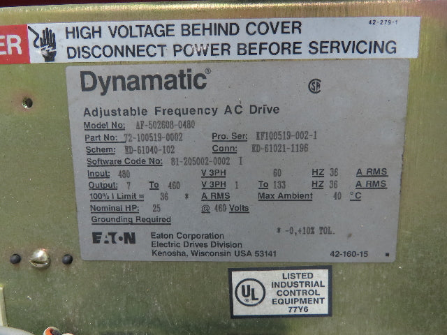Eaton AF-502608-0480 VFD Variable AC Drive 3Ph 480V In 25Hp 460v 36A 133Hz Out