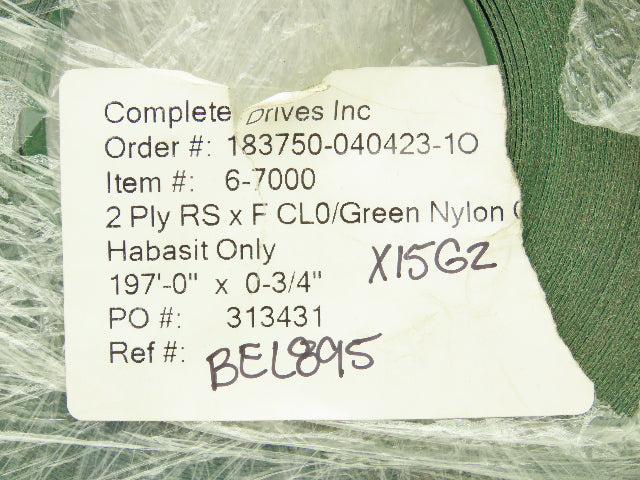 Mulhern 6-7000 Flat Conveyor Belt 19mm x 197' Green Nylon Fabric Machine Tape