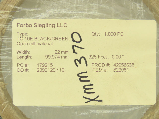 Forbo Siegling TG 10E Flat Conveyor Belt 22mm x 328' Green Fabric Machine Tape