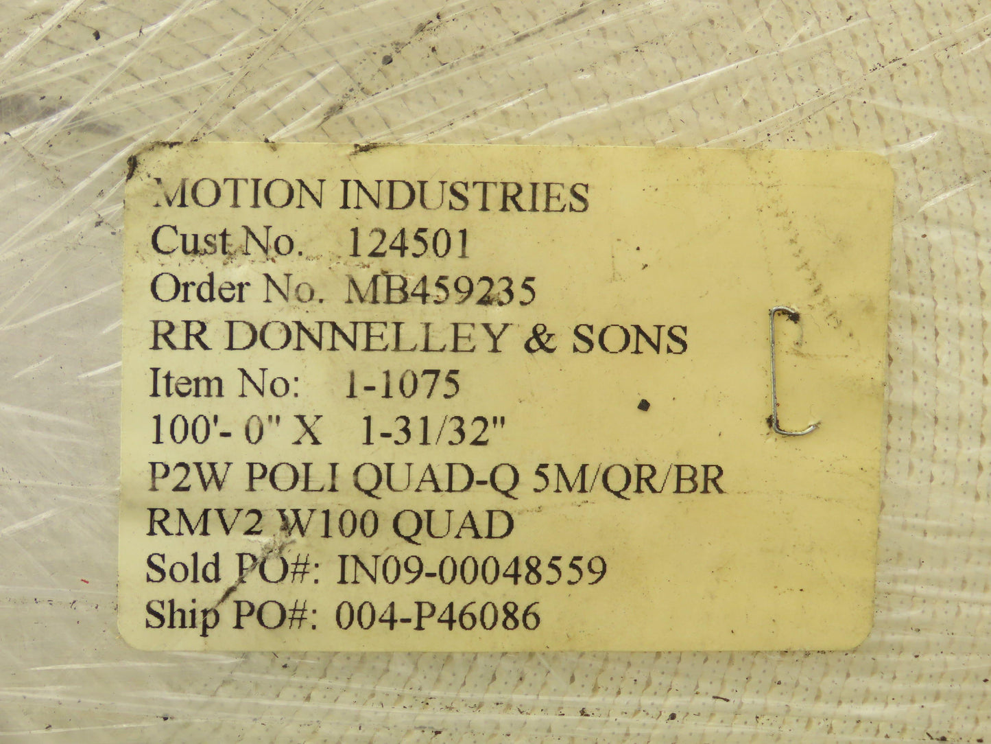 Mulhern MB459235 Flat Conveyor Belt 1-31/32" x 100' White Machine Tape