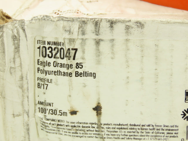 Fenner Drives 1032047 Eagle Orange 85 Polyurethane V-Belting B/17 Profile 92'