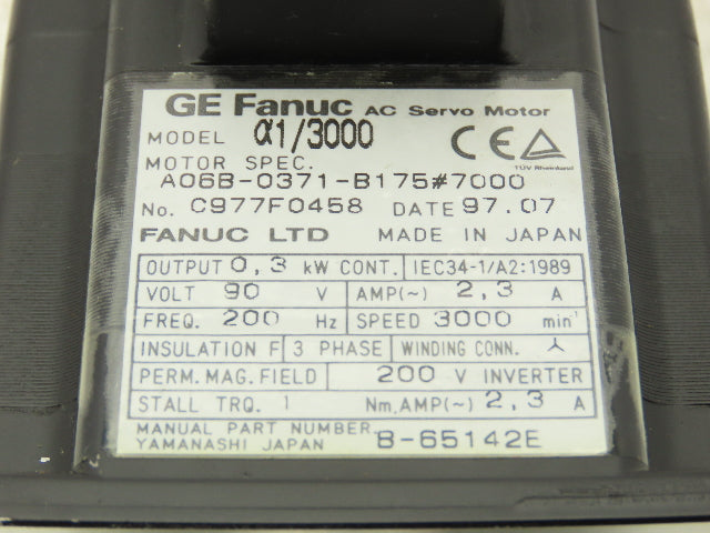 Fanuc A06B-0371-B175 AC Servo Motor .3kW 90v 3Ph 3000RPM Encoder A860-0360-T001
