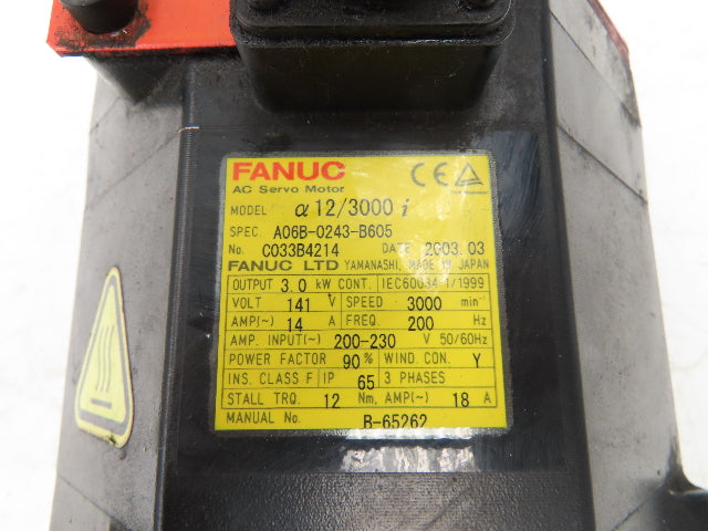 Fanuc A06B-0243-B605 AC Servo Motor 3.0kW 141v 3Ph 3000RPM Encoder A8602014T301