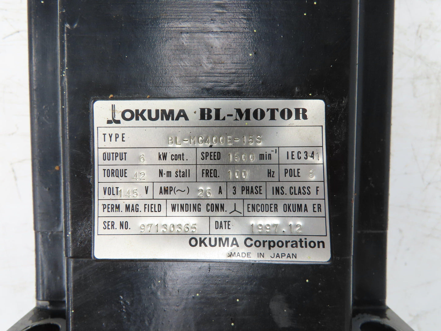 Okuma BL-MC400E-15S AC Servo Motor 6kW 1500 RPM 145V 3PH