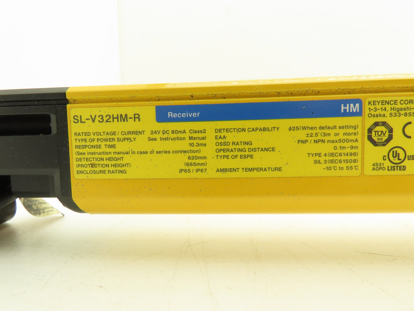 Keyence SL-V32HM-R Safety Light Curtain Receiver 620mm 9m