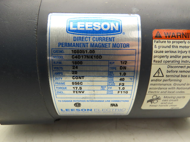 Leeson C4D17NK10D Permanent Magnet 24V DC Motor 1/2Hp 1800rpm S56C 108051.00