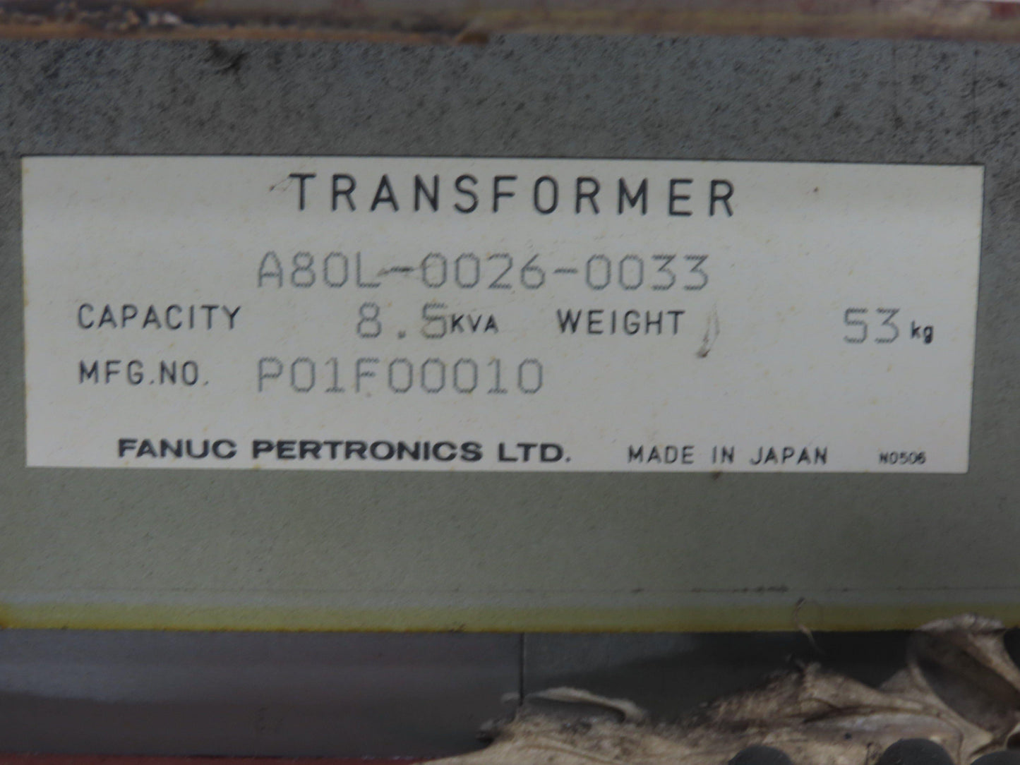 Fanuc A80L-0026-0033 Transformer 8.5kVA 3Ph HV 440-480/500-575 LV 200-230 60Hz