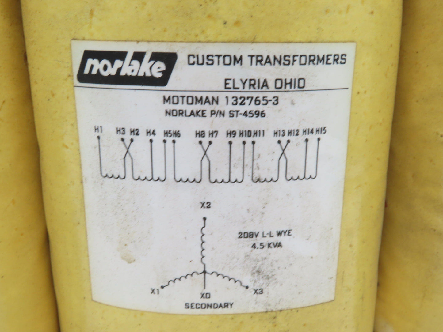 Motoman 132765-3 Stepdown Transformer 4.5kVA 3Ph HV 240/480/575 LV 208