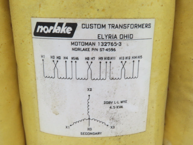 Motoman 132765-3 Stepdown Transformer 4.5kVA 3Ph HV 240/480/575 LV 208