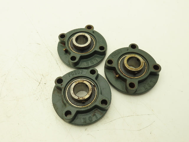 LDK FC207 Round Flange Mount Ball Bearing 1-1/4" Bore 4-Bolt Lot of 3