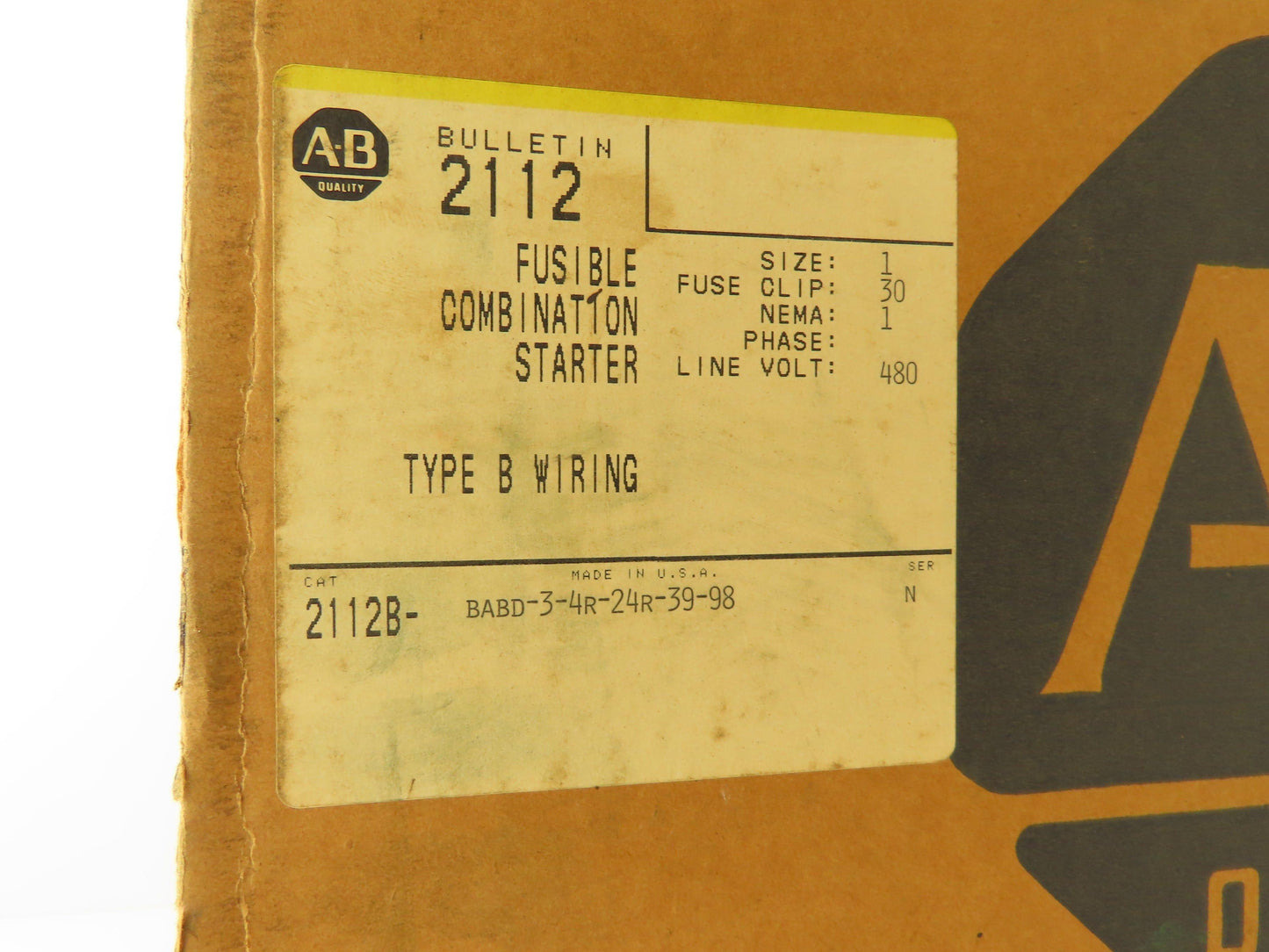 Allen Bradley 2112B-BABD Fusible Combination Motor Starter Size 1 MCC Bucket