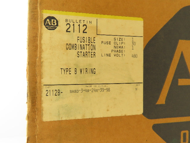 Allen Bradley 2112B-BABD Fusible Combination Motor Starter Size 1 MCC Bucket