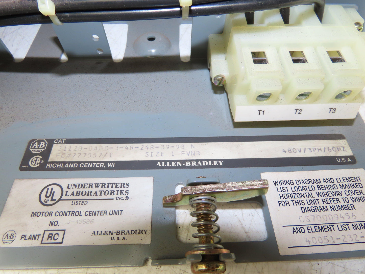 Allen Bradley 2112B-BABD Fusible Combination Motor Starter Size 1 MCC Bucket