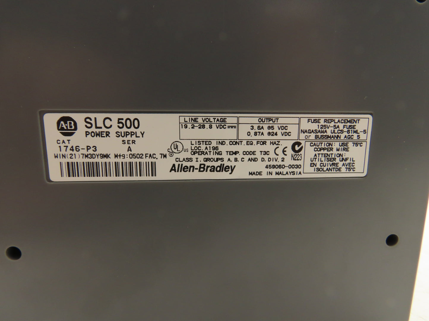 Allen Bradley 1746-A13 1746-P3 SLC 500 Power Supply 13-Slot I/O Chassis Rack