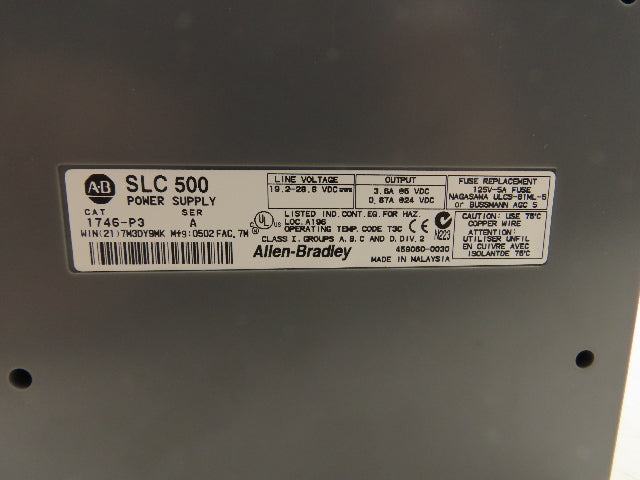 Allen Bradley 1746-A13 1746-P3 SLC 500 Power Supply 13-Slot I/O Chassis Rack