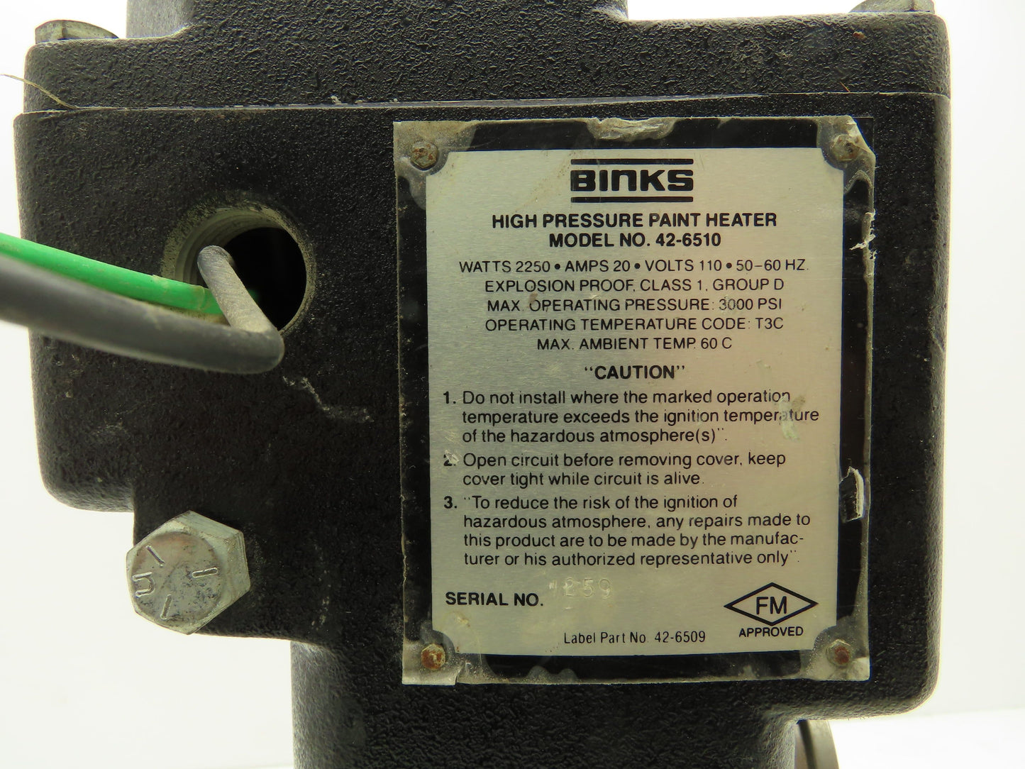 Binks 42-6510 High Pressure Paint Heater 110v 50/60hz Explosion Proof 3000psi