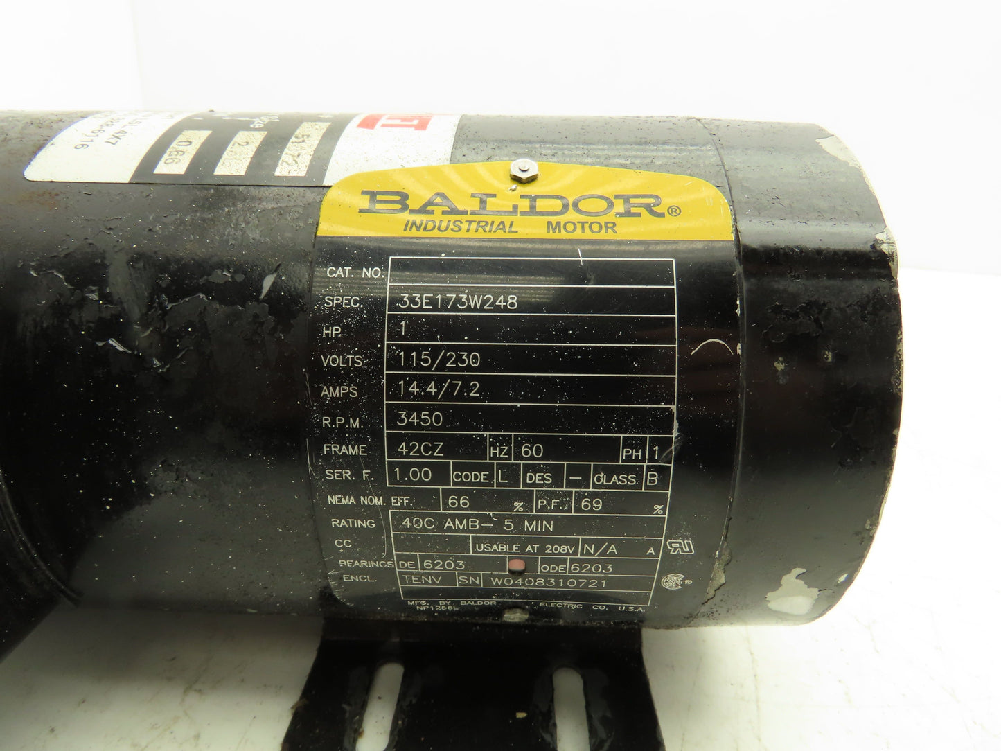 Baldor 33E173W248 AC Motor 1Hp 3450rpm 115/230v 1ph 42CZ TENV
