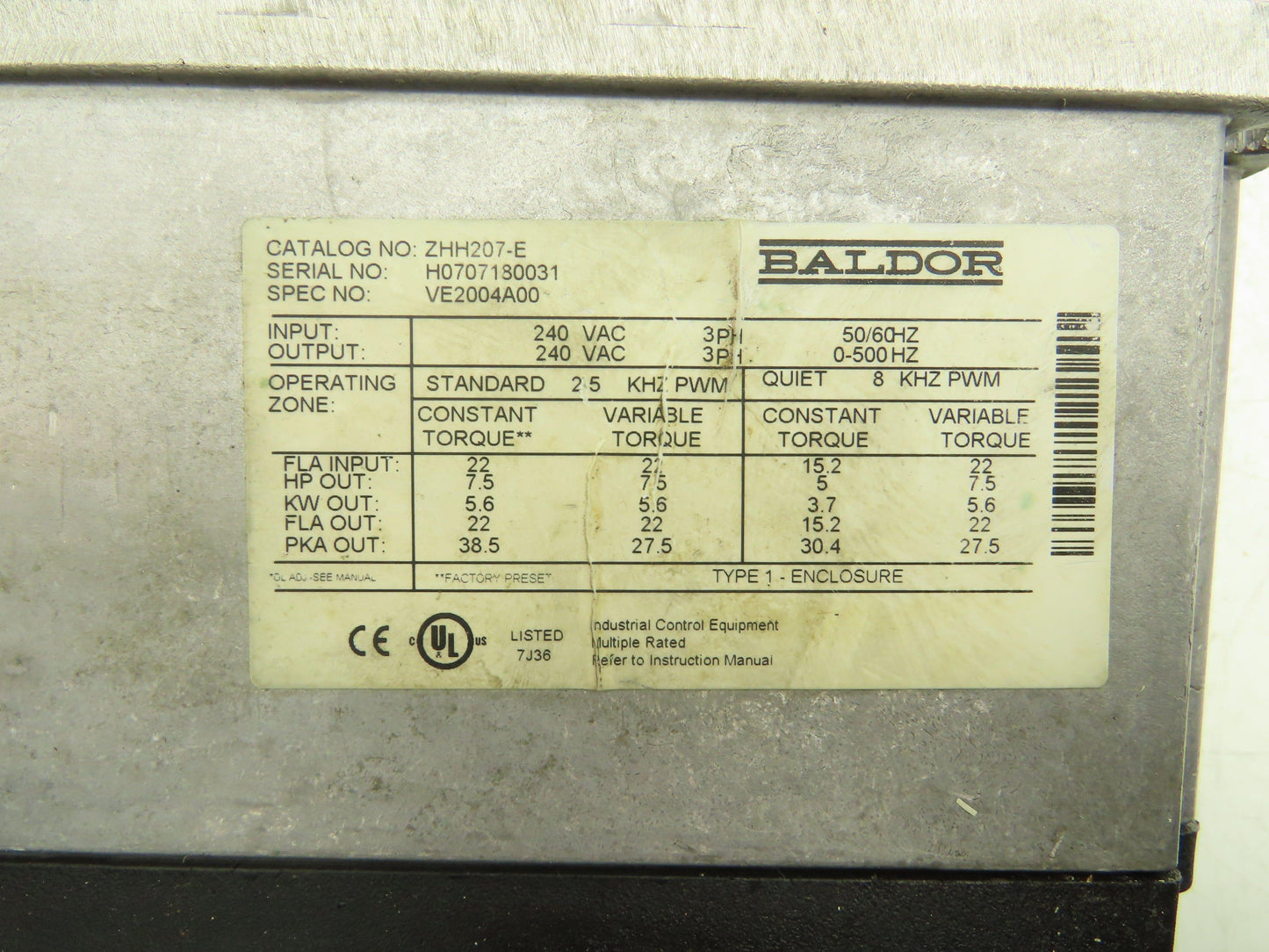 Baldor H2 Vector H2 Vector VFD Variable Frequency AC Drive 7.5Hp 240VAC 3PH