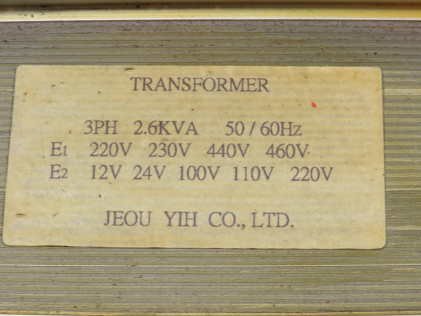 Jeou Yih Stepdown Transformer 2.6kVA 3Ph 220/230/440/460V - 12/24/100/110/220V